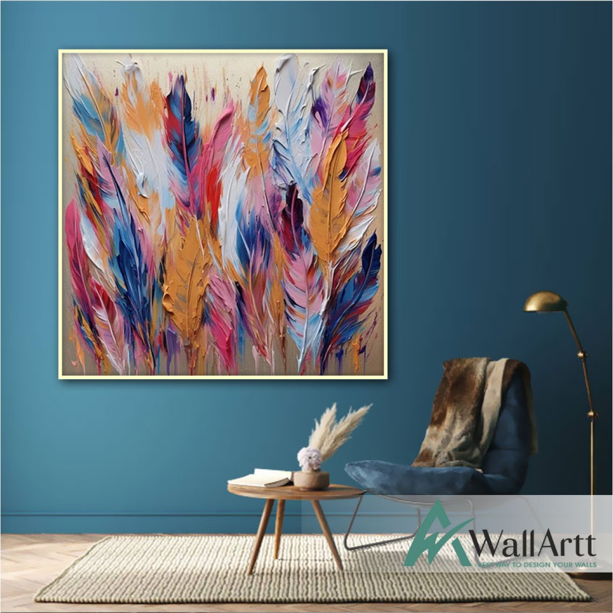 Colorful Bird Feather 3d Heavy Textured Partial Oil Painting